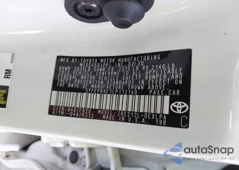 2020 Toyota Corolla Le из США, поврежденный, VIN 5YFEPRAE1LP112140